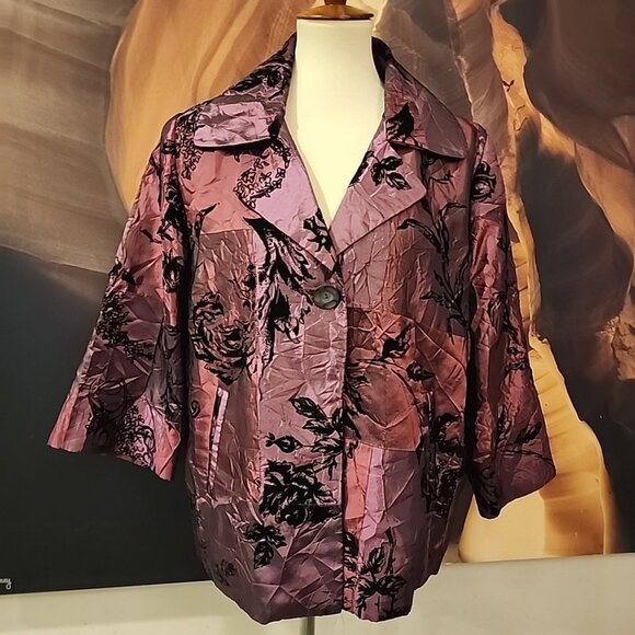 Susan Graver Womens size XL Crinkle Iridescent Patchwork Jacket A93378 Purple - Picture 1 of 8